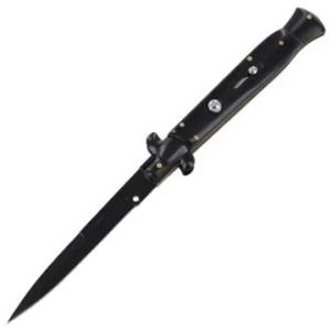8.75 Inch Italian Stiletto Switchblade Knife – Black Pearl Handle - Image 7