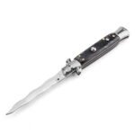 8.75 Inch Italian Stiletto Switch Kris Blade Fick Knife Black with White Handle