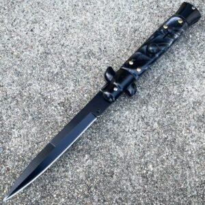 8.75 Inch Italian Stiletto Switchblade Knife – Black Pearl Handle - Image 2