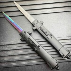 9 Inch Italian Stiletto OTF Automatic Knife – Damascus Etch - Image 2