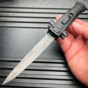 9 Inch Italian Stiletto OTF Automatic Knife – Damascus Etch - Image 11