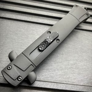 9 Inch Italian Stiletto OTF Automatic Knife – Damascus Etch - Image 9