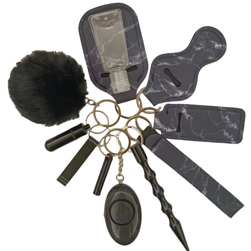 O1CN015Wu6G12FDyrf3uy3C_968158847-0-cib.jpg Self Defense Keychain 11-Piece Aluminum Anti-Wolf Alarm Black - Image 1