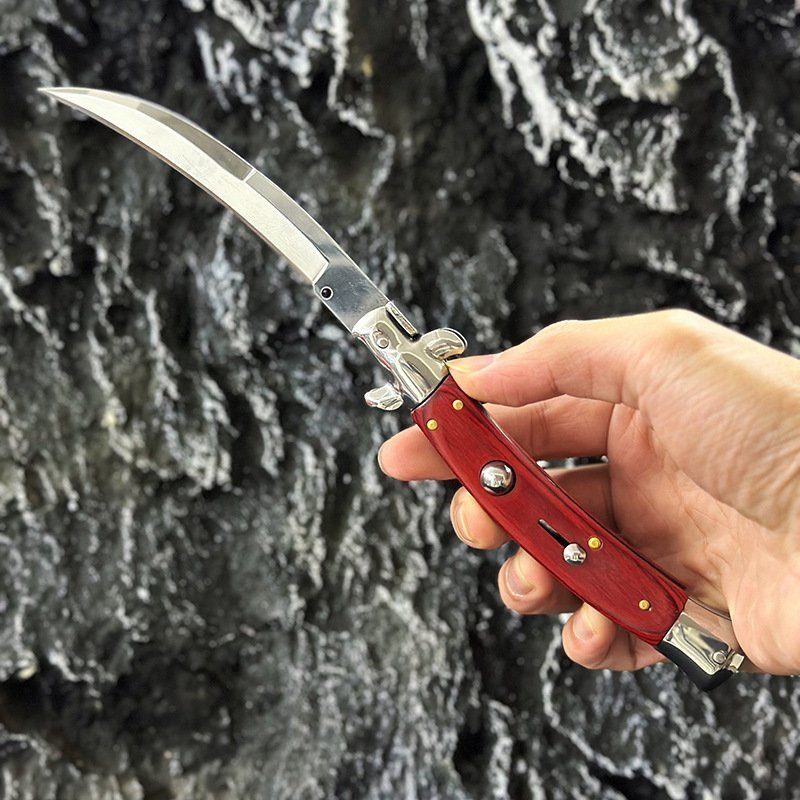 O1CN01VOiDgE1tCDqbCHzHc_2215853255865-0-cib.jpg 9 inch Rosewood Curved Blade Switchblade Stiletto Switchblade - Image 1