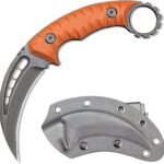 Karambit Fixed Blade Knife – D2 Steel Claw Knife with G10 Handle & Sheath (Orange)