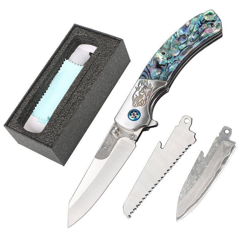 O1CN01nxIyHC1bbiufQg3B6_2213134313484-0-cib.jpg Wilderness survival folding knife multifunctional detachable Damascus folding knife - Image 1