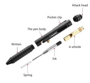 Practical Tactical Pen Tungsten Steel Glass Breaker Self Defense Tactical Survival Pens Multifunction Brass Whistle Defence Pen - Image 4