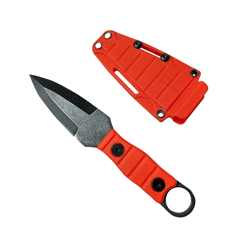 a3.webp Outdoor straight knife, high hardness, sharpness, tactical small straight knife, with K sheath A-3 Stonewashed/Orange handles - Image 1