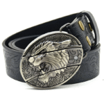 Belt Buckle Pocket Knife-Tiger Head Knife Buckle Embossed Black