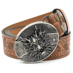 Belt Buckle Pocket Knife-Dragon Head Knife Buckle Embossed Brown