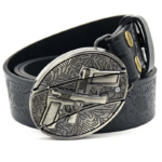 Belt Buckle Knife-Double Gun Knife Buckle Embossed Black