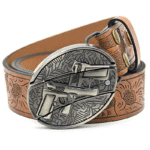 Belt Buckle Knife-Double Gun Buckle Embossed Brown