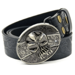 Belt Buckle Knife-Skull Buckle Embossed Black