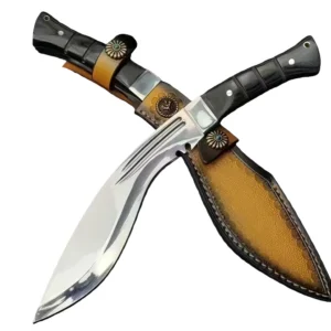 9Cr18Mov one-piece steel dog leg knife sheath with hand-embossed cowhide holster - Image 2