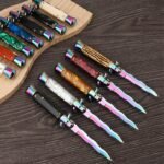Colorful Wave Blade Stiletto Knife – Automatic Flick Knife Set with Mixed Handles