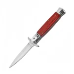 Classic Italian Stiletto Knife – Automatic Flick Knife with Red Wood Handle