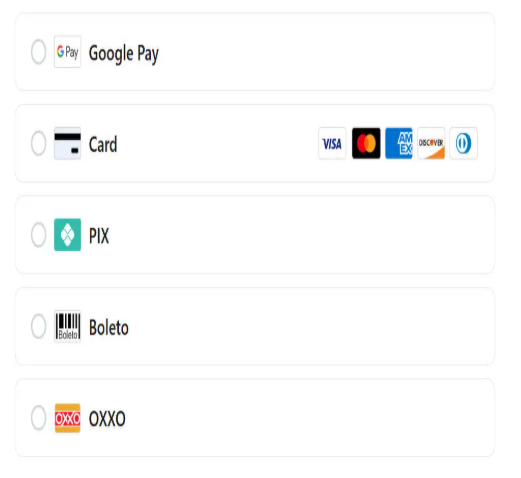 Available direct checkout payment methods