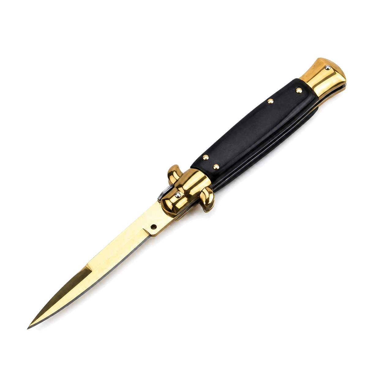 01-black-gold-gold-whitebg Italian Stiletto Knife – Folding Knife - Image 1