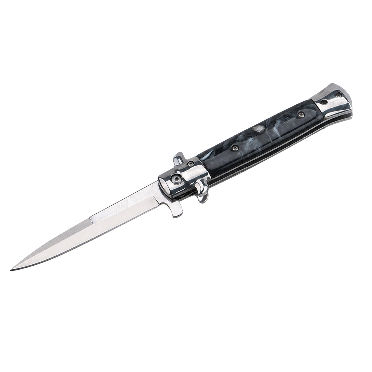 01-black-marble-white Italian Stiletto Knife – Folding Knife - Image 1
