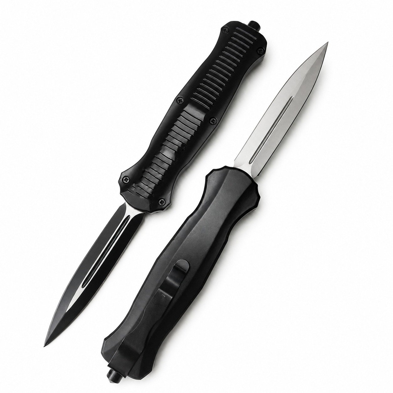17109-main-white-clean-v3 Large Tactical OTF Automatic Knife – Black Handle - Image 1