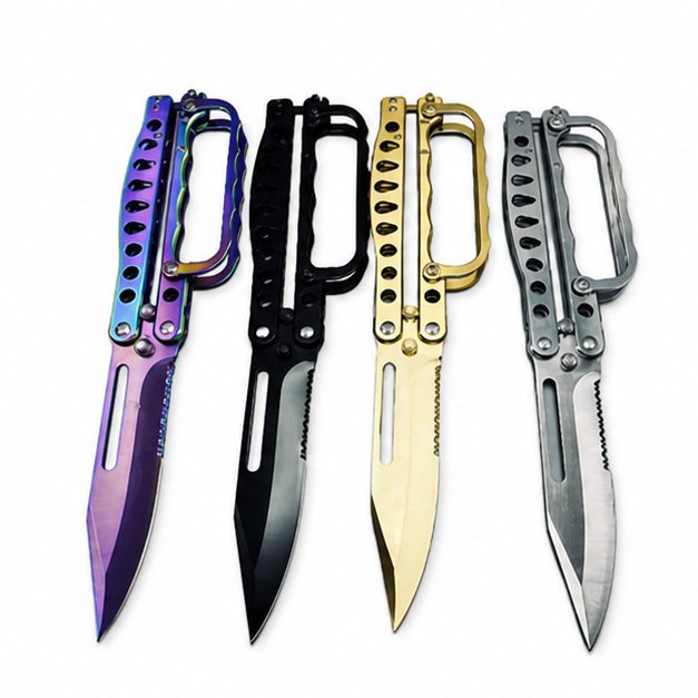 17338-main-white-clean butterfly trench knife-4 colors folding Balisong with knuckle guard - Image 1