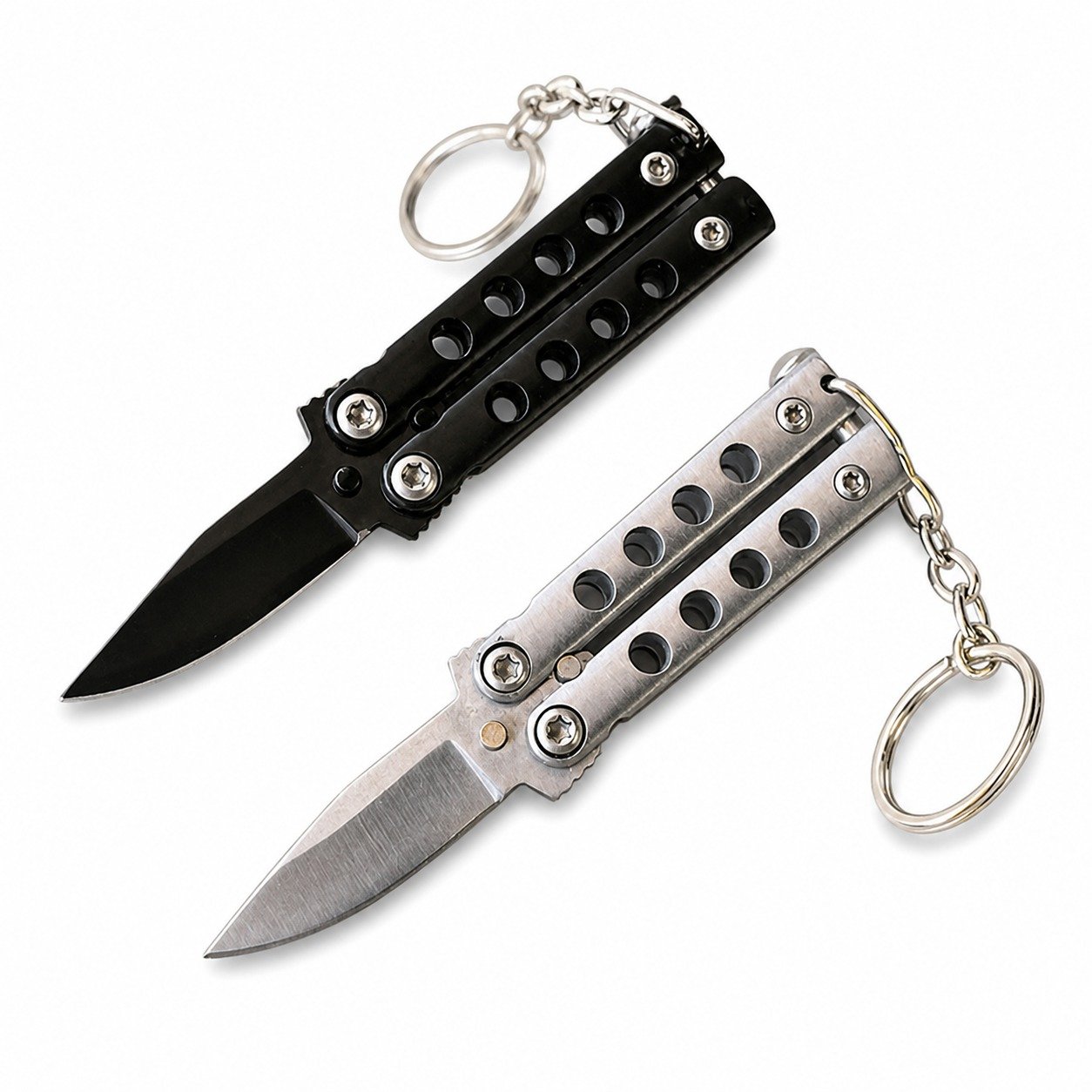 17342-main-white-clean Mini Butterfly Knife keychain small balisong - Image 1