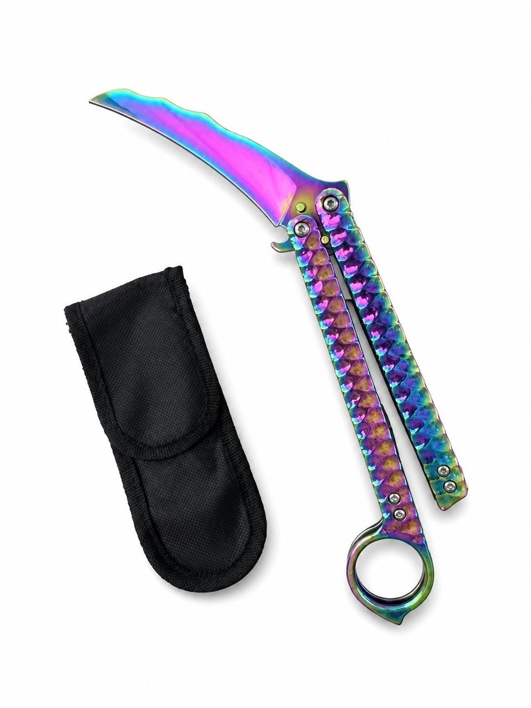 17367-main-white-clean Balisong Karambit Eagle Claw Variation Fling Knife Color Titanium Edition - Image 1