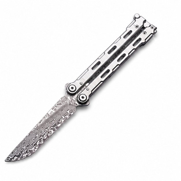 17691-main-white-clean Damascus Butterfly Knife Training Knife - Image 1