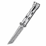 Damascus Balisong All Steel Training Knife Unsharpened