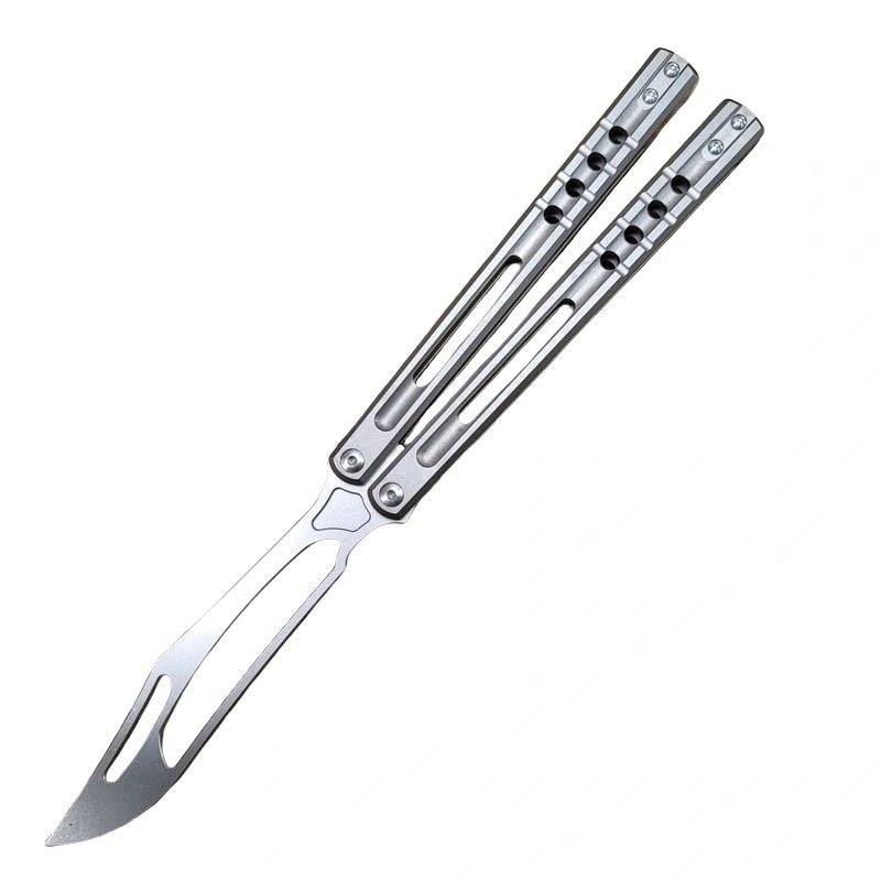 18053-main-white-clean titanium handle killer whale practice blade butterfly fling knife - Image 1