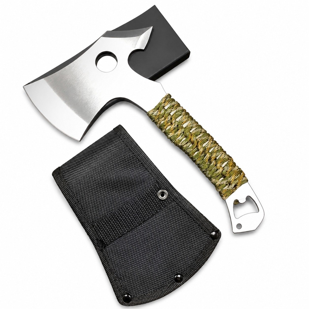 18360-main-white-clean Multifunctional survival axe bottle opener tied with seven-core camouflage parachute camping axe - Image 1
