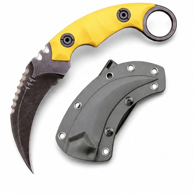 18635-main-white-clean Karambit Knife D2 Steel + Nylon Fiberglass Handle Outdoor Claw Knife With Kydex Sheath Edc-Yellow - Image 1