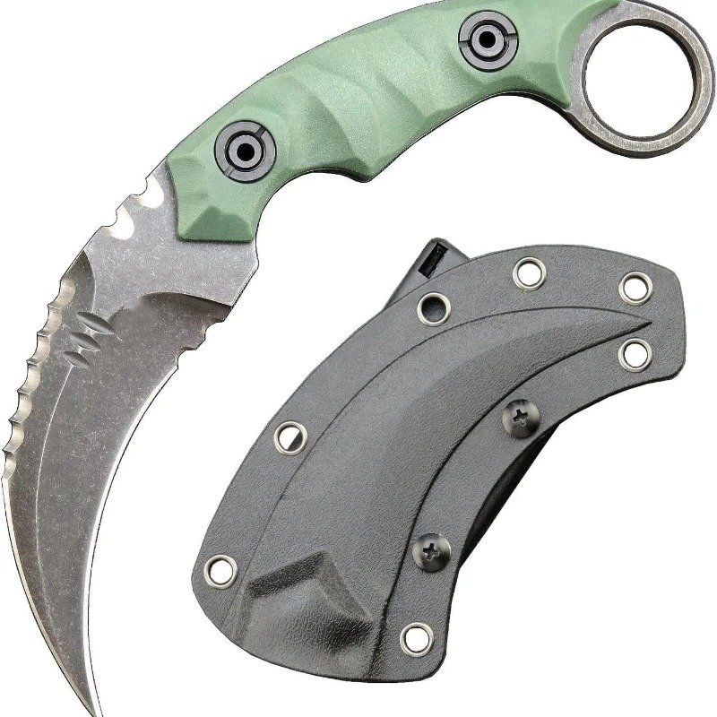 18638-main-white-clean Karambit Knife D2 Steel + Nylon Fiberglass Handle Outdoor Claw Knife With Kydex Sheath Edc-Greeng - Image 1