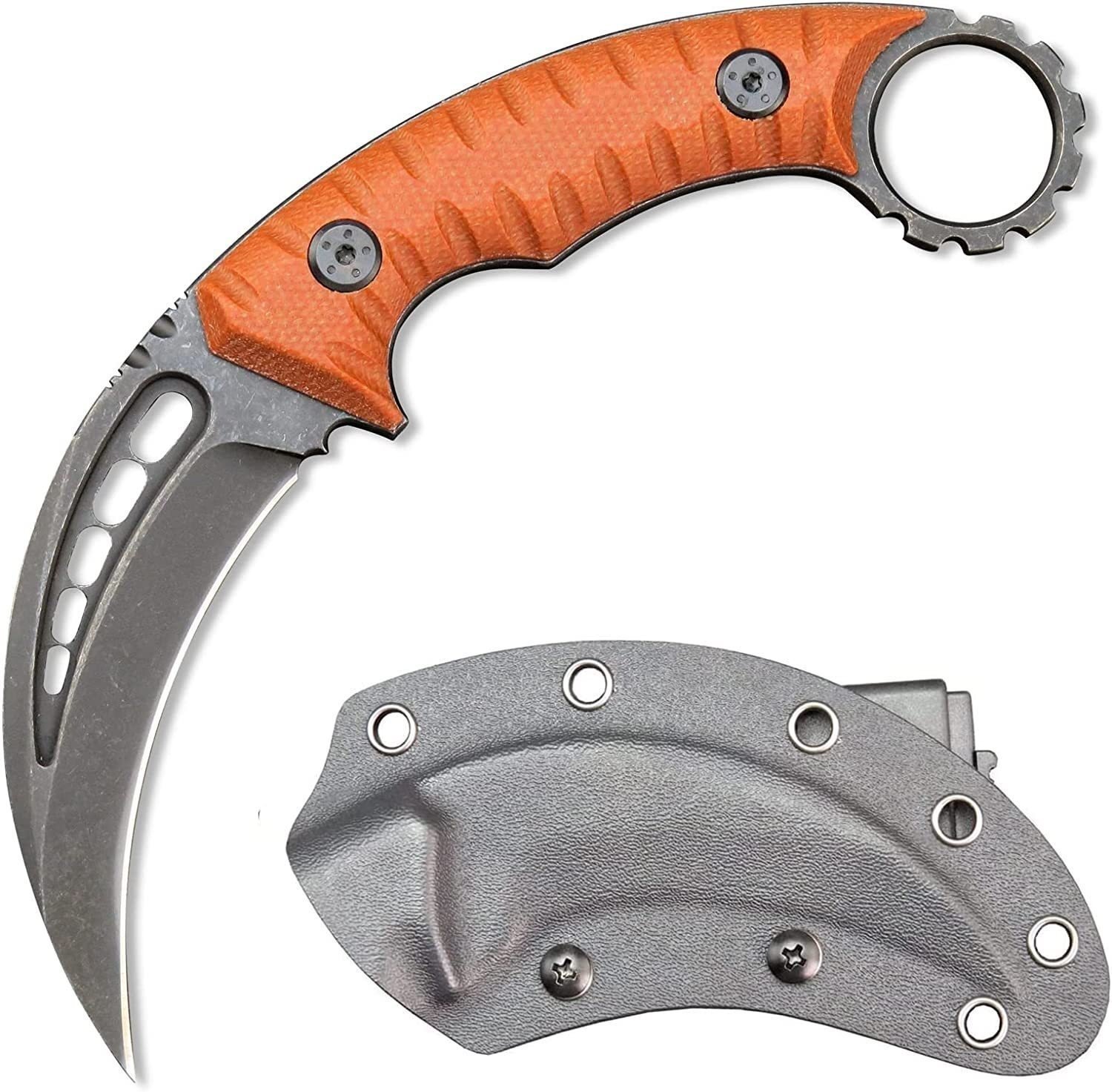 18656-main-white-clean Karambit Fixed Blade Knife – D2 Steel Claw Knife with G10 Handle & Sheath (Orange) - Image 1
