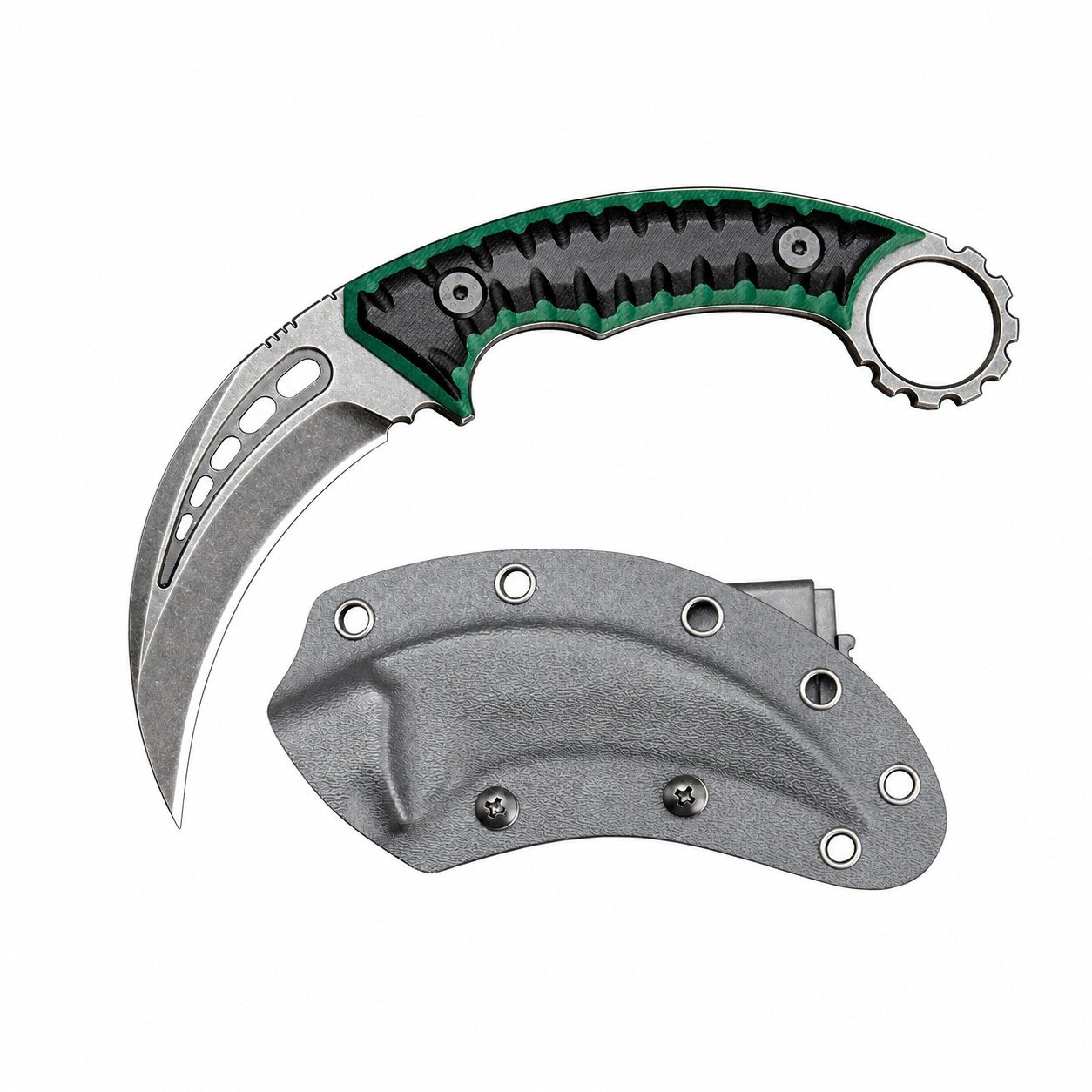 18657-main-white-clean Karambit Fixed Blade Knife – D2 Steel Claw Knife with G10 Handle & Sheath Green - Image 1
