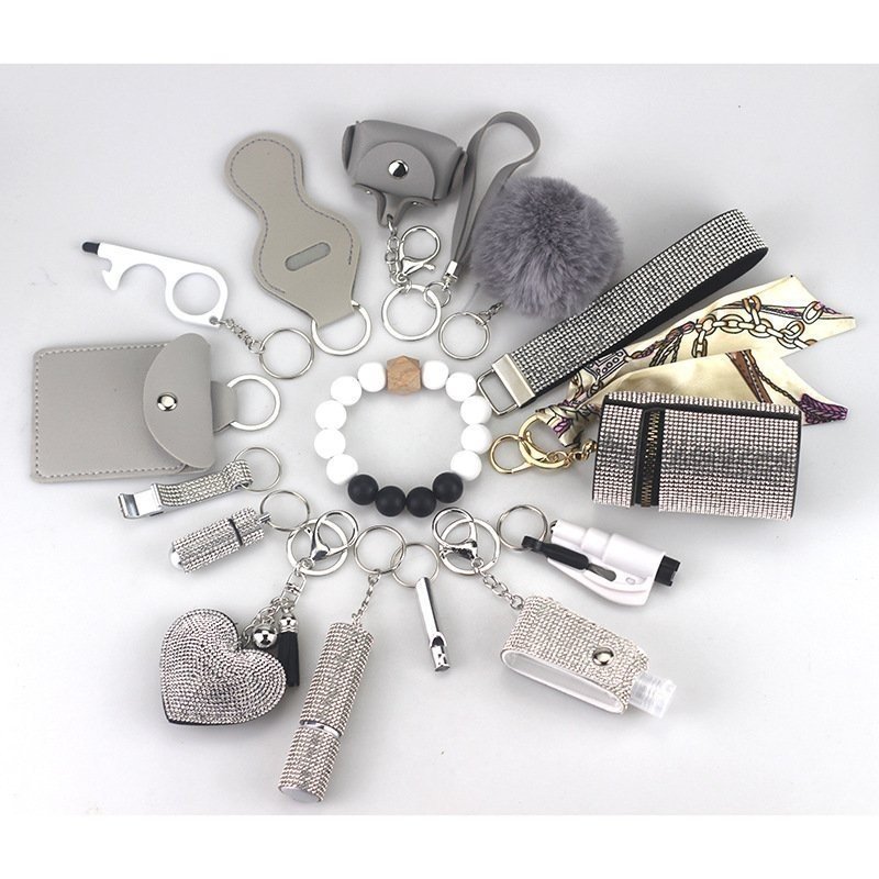 19579-main-white-clean Womens Safety Items 15-Piece Self-Defense Keychain Silver - Image 1