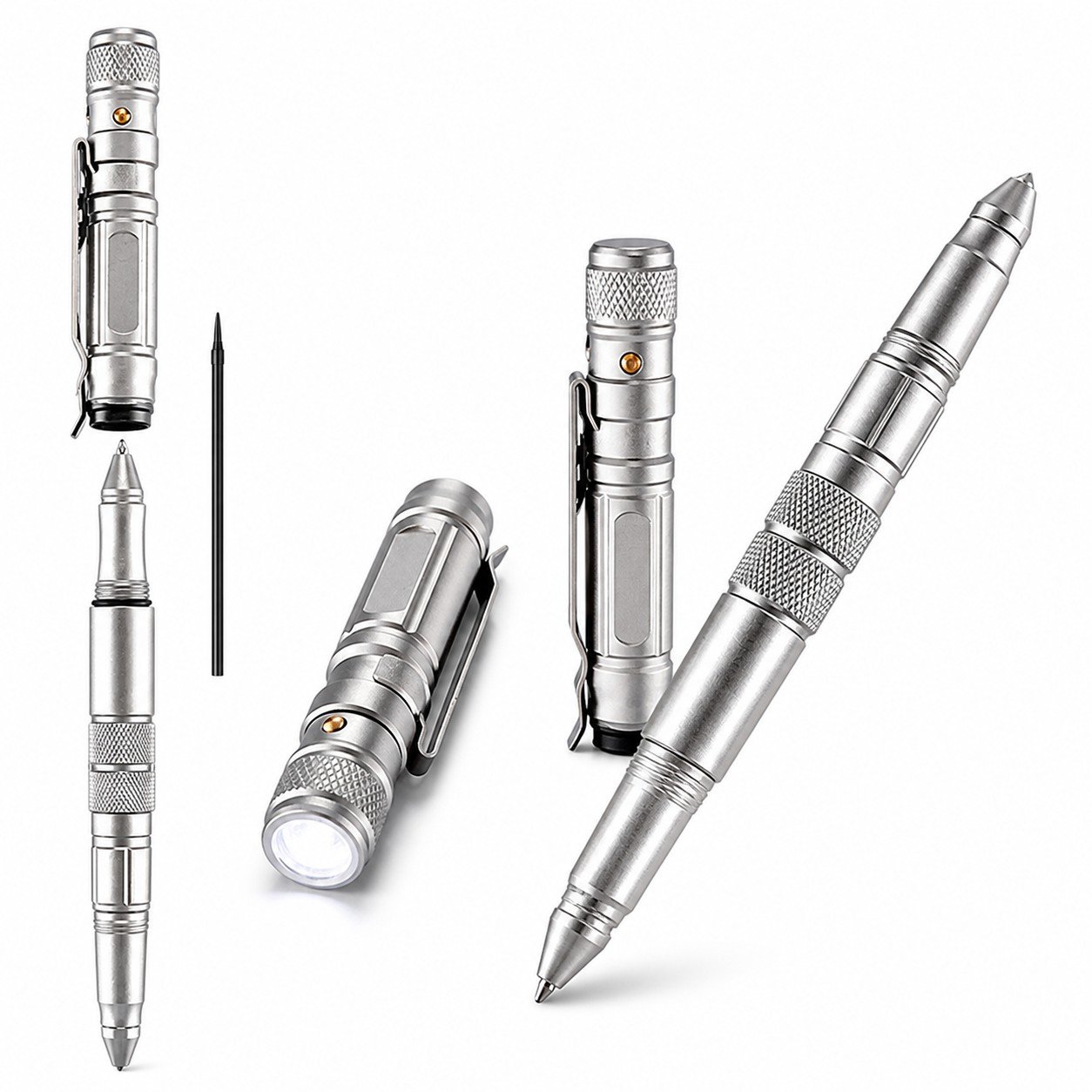 19679-main-white-clean Multi Functional Customized Logo Outdoor Tactical Metal Ballpoint Pen with Led Light - Image 1