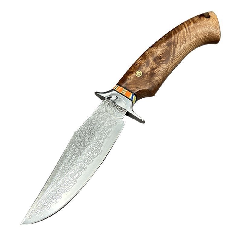 19998-main-white-clean Maple Leaf Outdoor Damascus Steel Straight Knife Handmade Camping Equipment - Image 1