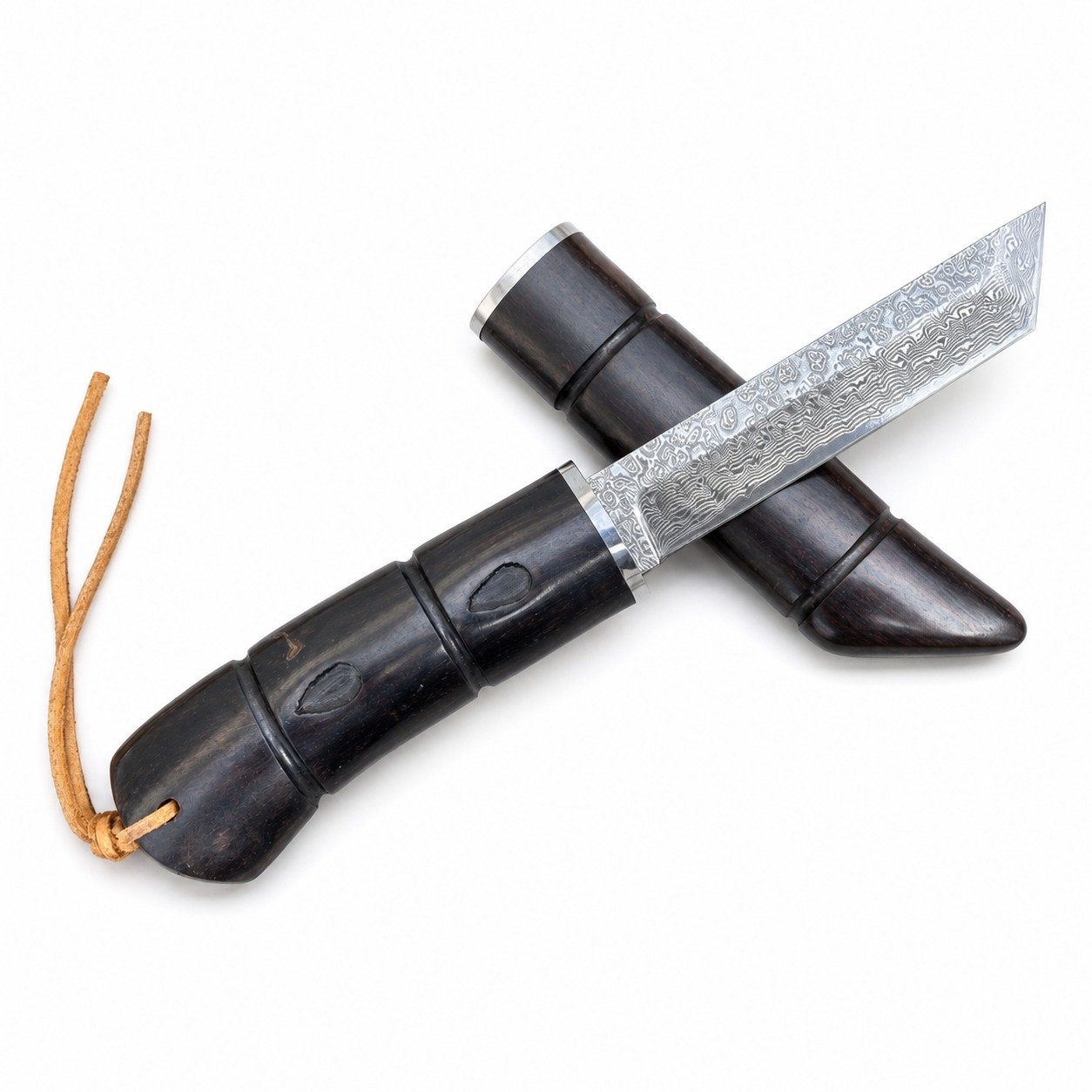 19999-main-white-clean Damascus knife with wooden case, wilderness hand-held meat, portable survival knife - Image 1