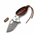 Rosewood Handle Damascus Steel Mini Folding Knife – Keychain EDC Tool