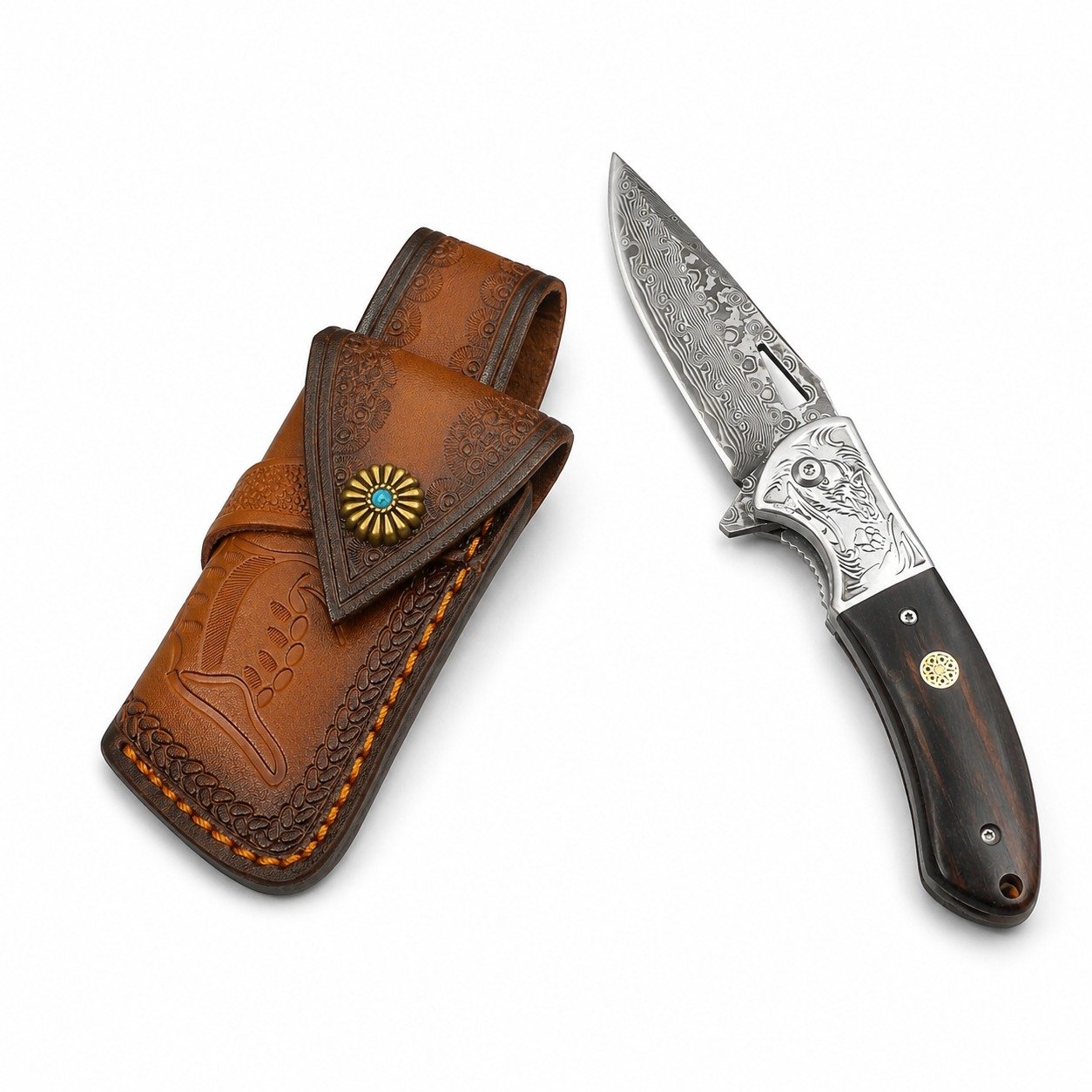 20010-main-white-clean Damascus Folding Knife – High Hardness Outdoor Camping Knife - Image 1