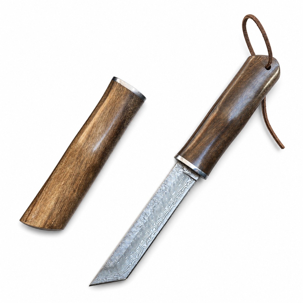 20013-main-white-clean Bamboo forged Damascus steel straight knife collection sheath knife outdoor knife - Image 1