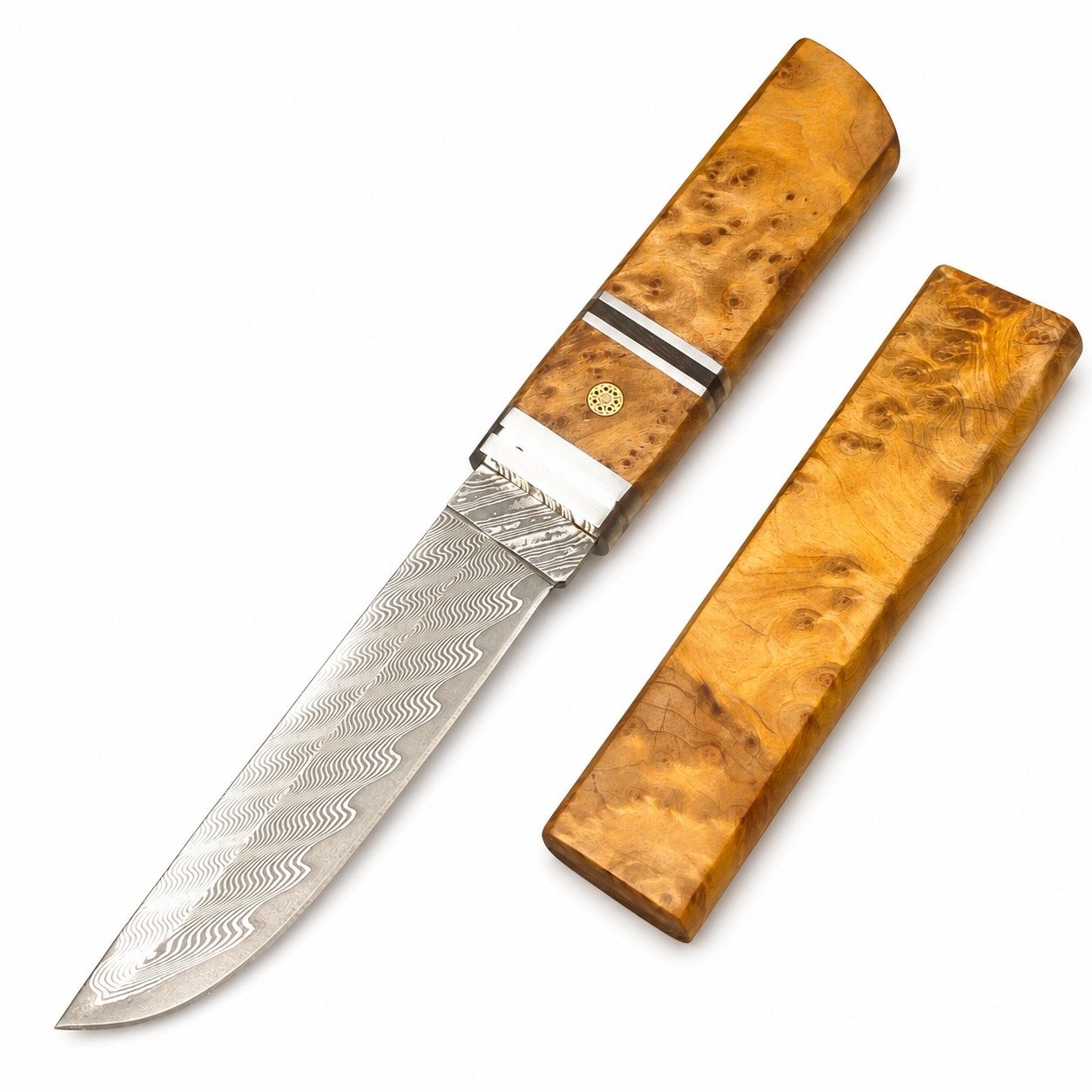 20014-main-white-clean Thuja solid wood Damascus steel sharp gift knife - Image 1