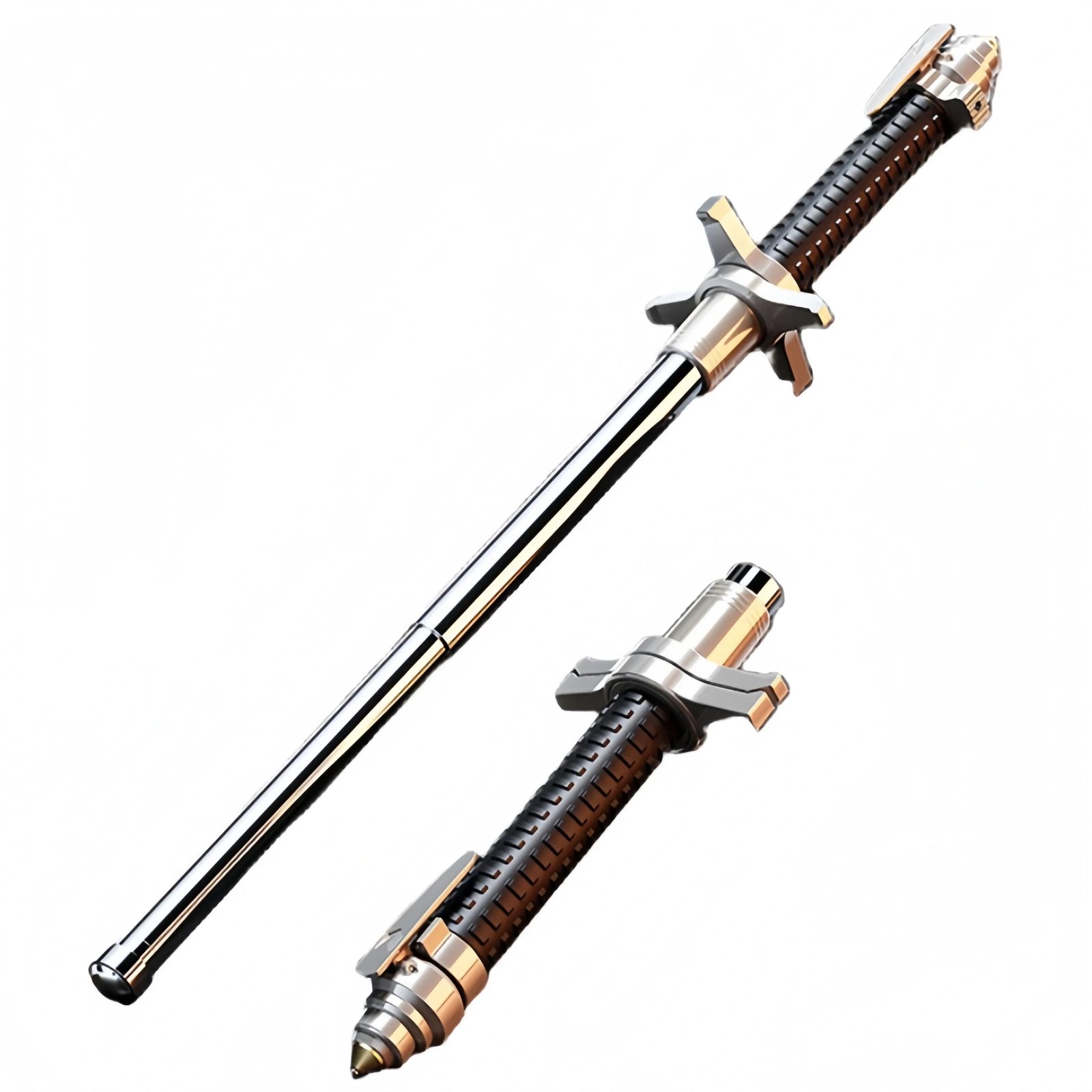 20244-main-white-clean Automatic Spring Telescopic Baton – Solid Three-Section Design - Image 1
