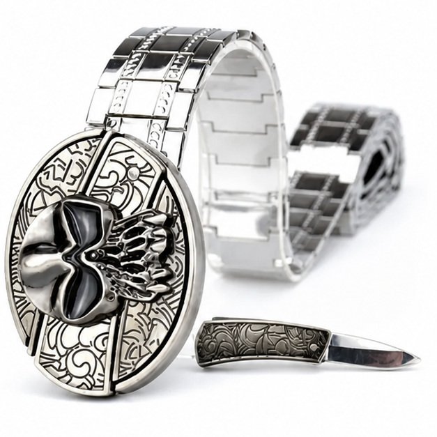 21278-main-white-clean Stainless steel skull belt buckle knife - Image 1
