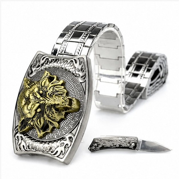 21280-main-white-clean New stainless steel wolf head belt buckle knife - Image 1