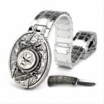 Stainless steel rotating skull pocket knife belt buckle knife