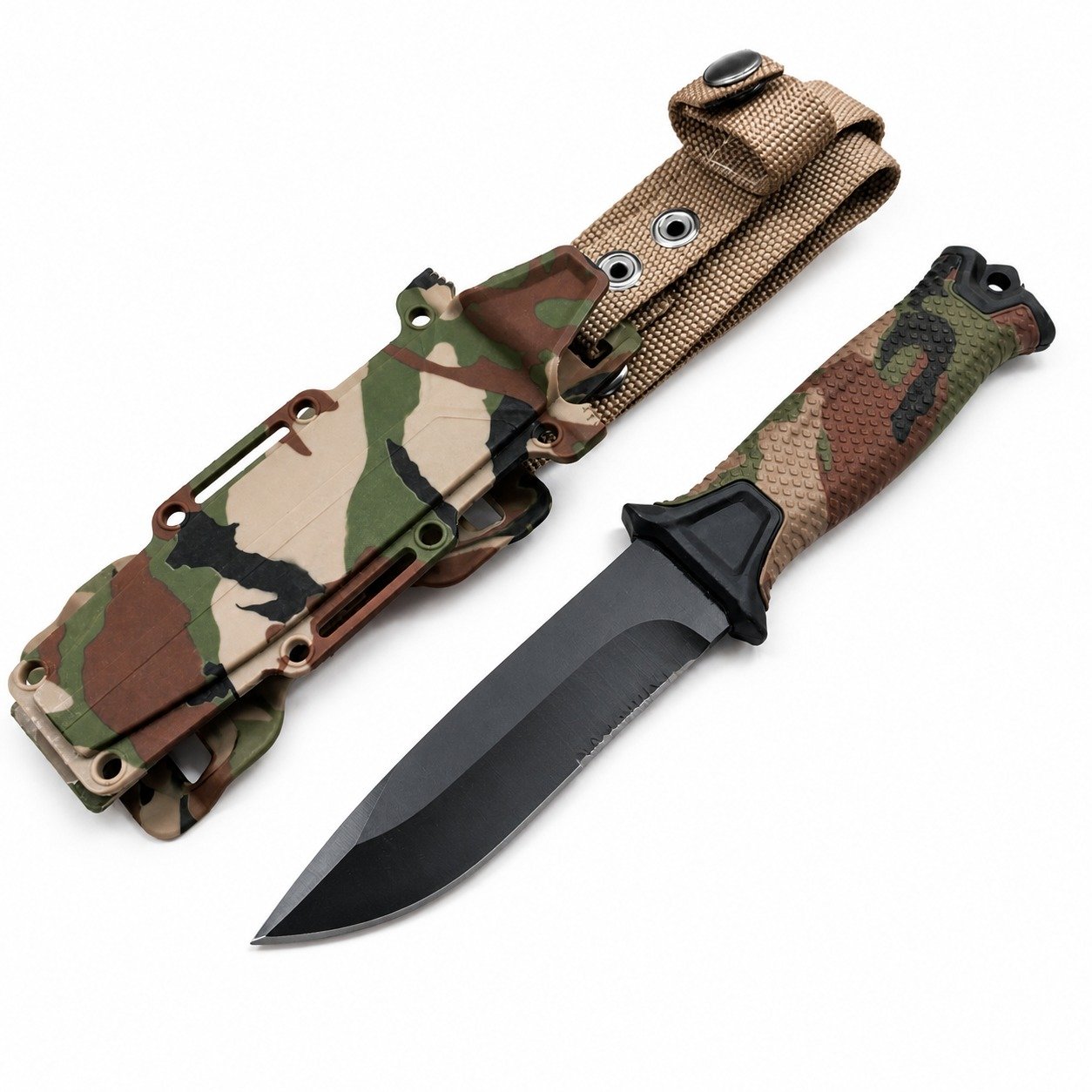 22398-main-white-clean Camouflage Fixed Blade Outdoor Knife with Sheath - Image 1