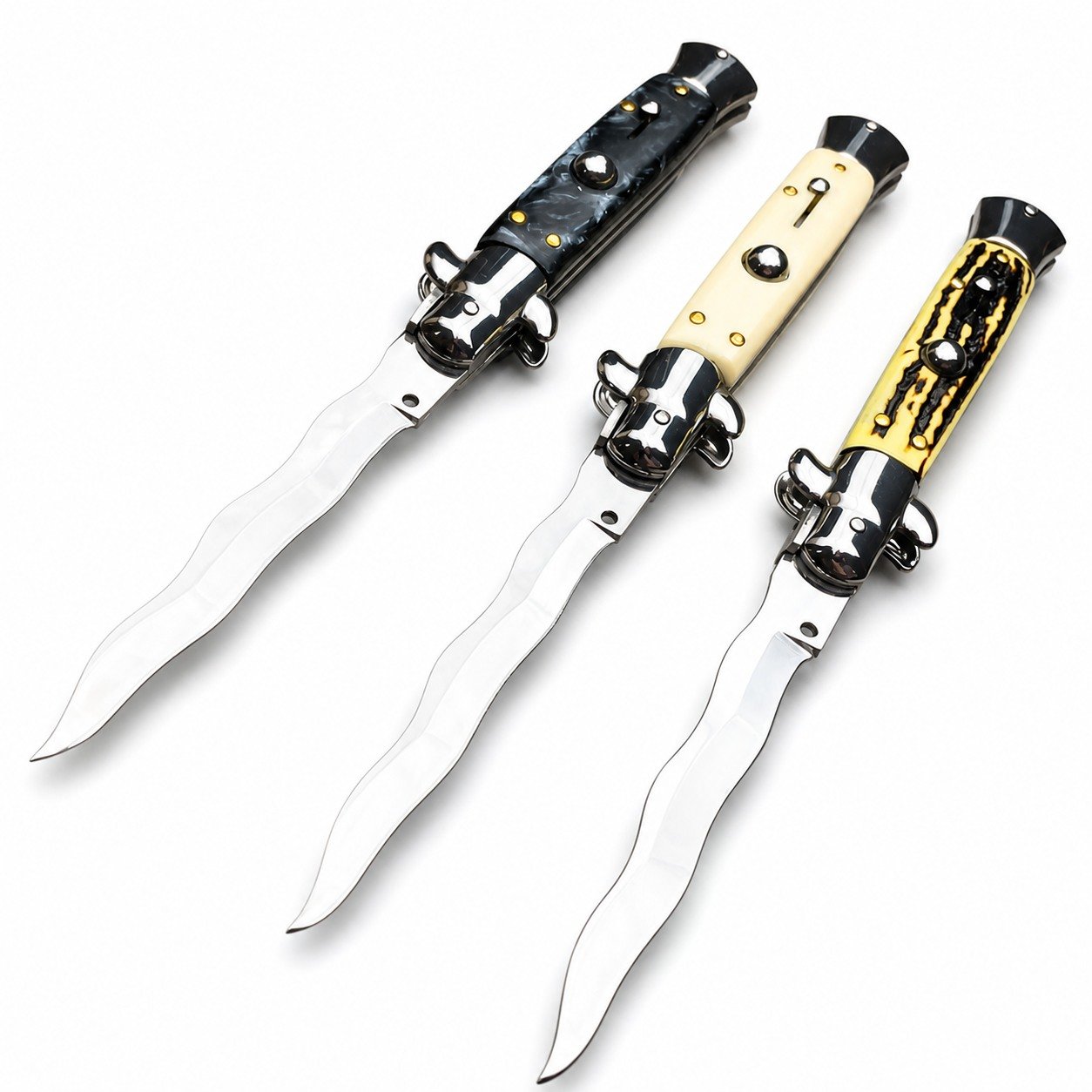 44520-main-white-clean 8.75 Inch Italian Stiletto Switchblade Knife – Kris Blade - Image 1
