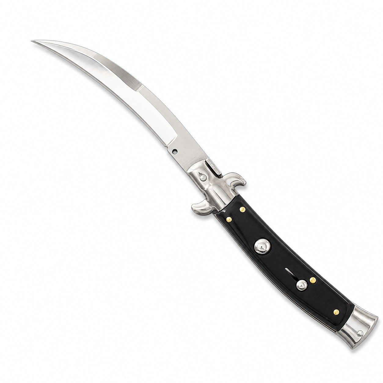44552-main-white-clean 9 Inch Italian Stiletto Knife – Scimitar Blade Switchblade - Image 1